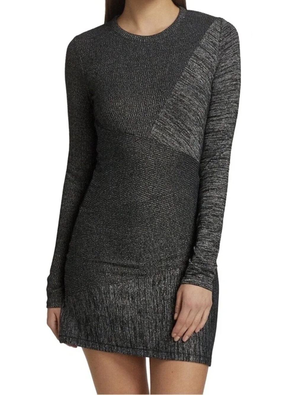 Rag & Bone Knot Tonal Blocked Mini Sweater Dress Rayon Blend Black Grey NWOT
